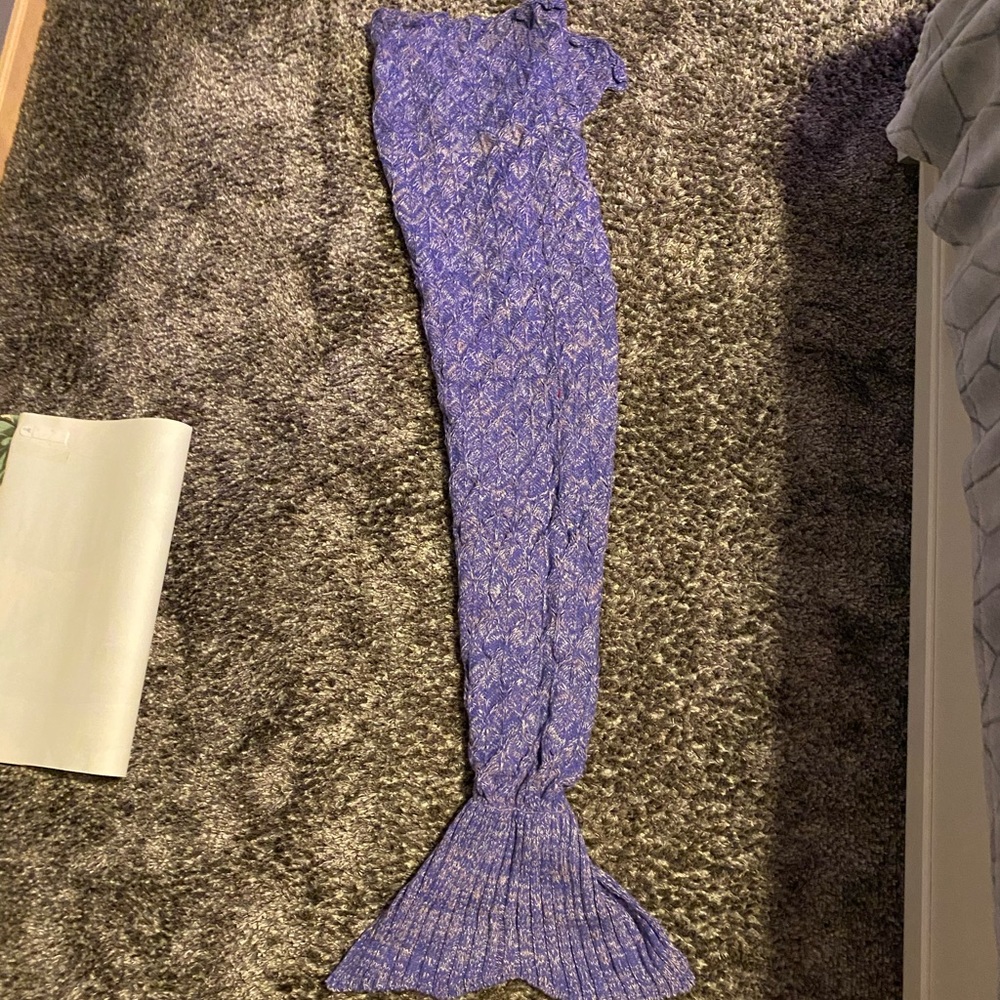 Purple and Pink Mermaid Tail Knitted Blanket